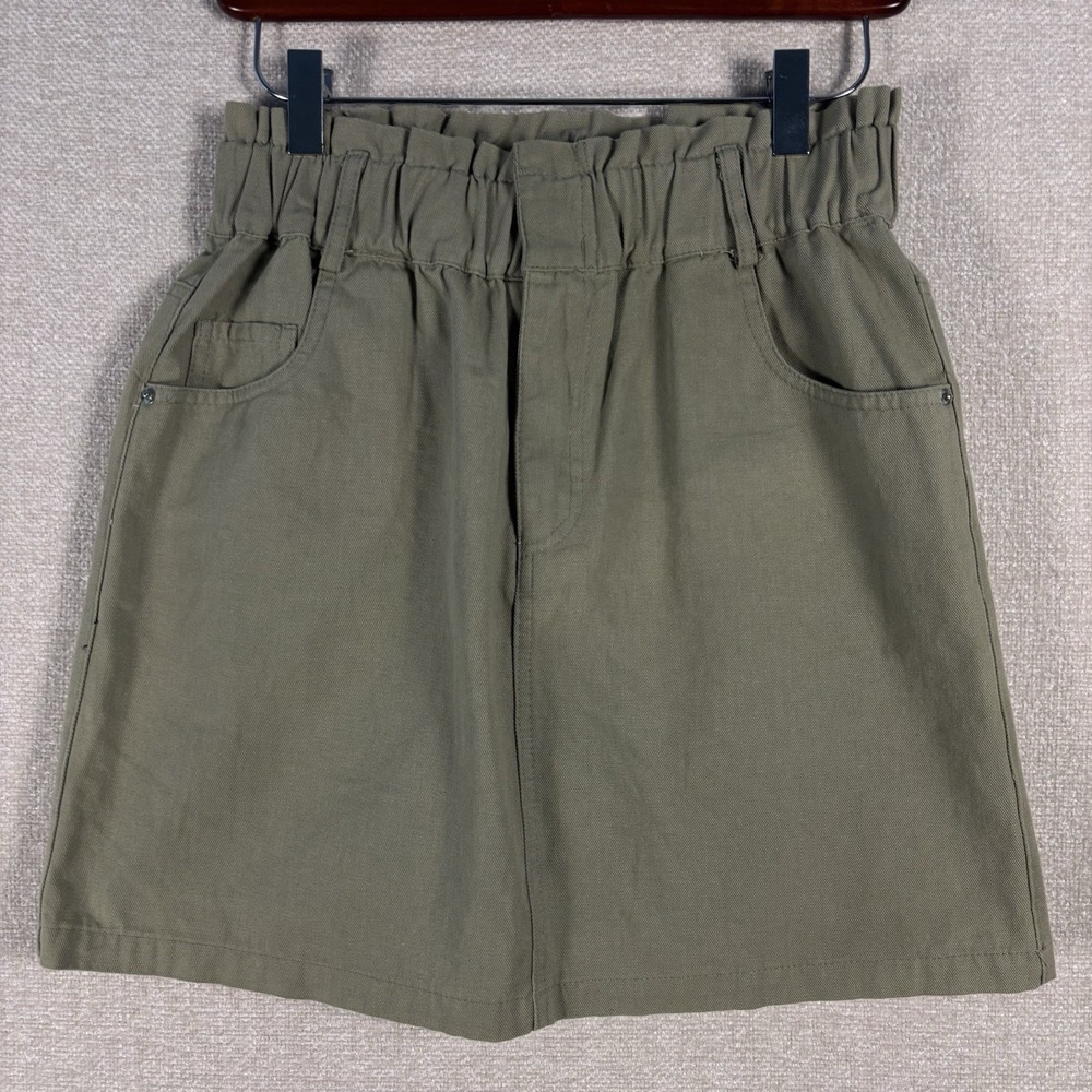 Vici Dolls Olive Green Paperbag Waist Mini Skirt Utility Khaki Cotton Small
